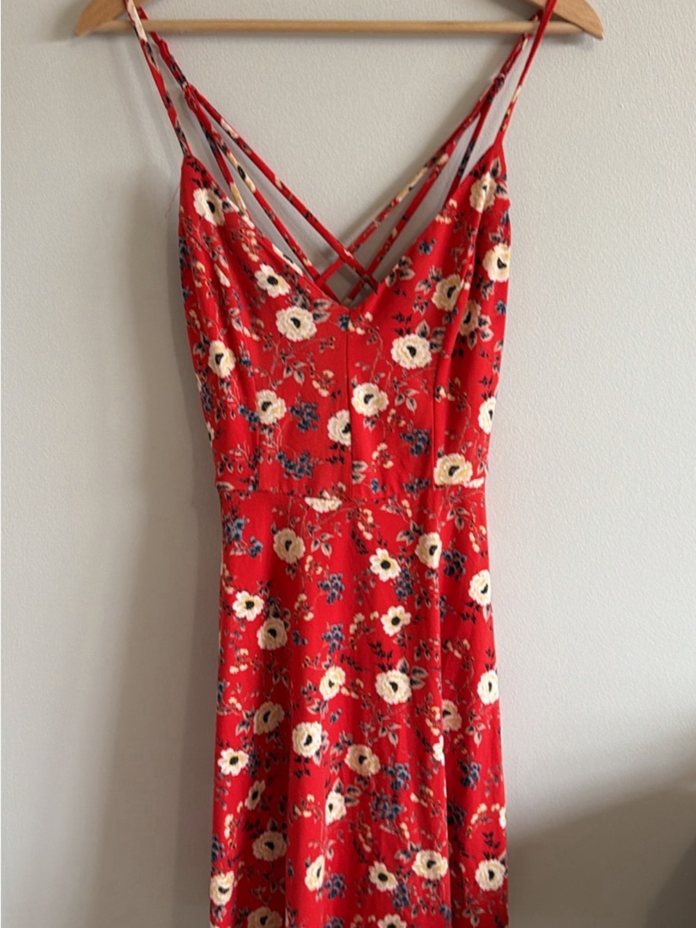 Nine Britton Red Floral Spaghetti-Strap Dress